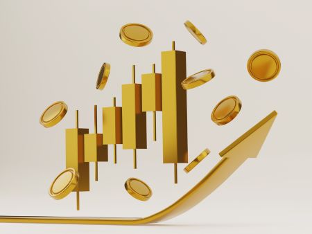 gold coins and bars above a gold arrow